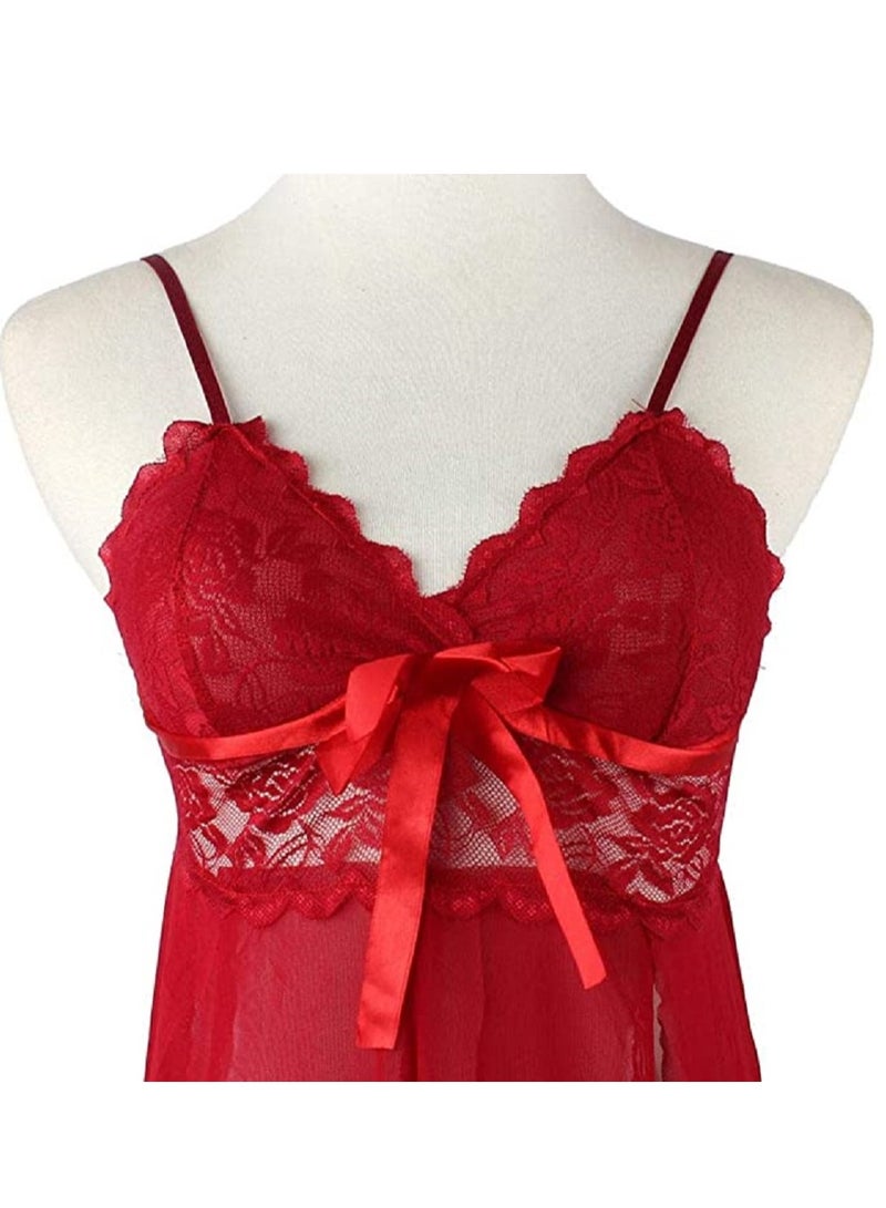 Women Lace Babydoll Sheer Floral Chemise Nightgown Dress - Image 2