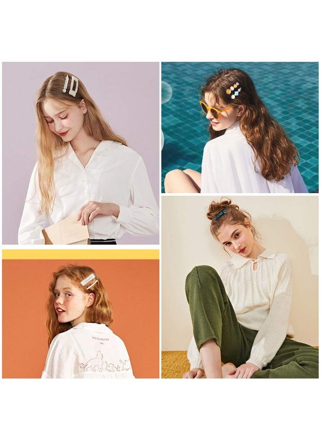 MagicSky - 28 PCS Hingwah Pearls and Acrylic Resin Hair Clips, Handmade Hair Barrettes, Marble Alligator bobby pins, Glitter Crystal Geometric Hairpin, Elegant Gold Hair Accessories, Gifts for Women Girls - Image 1