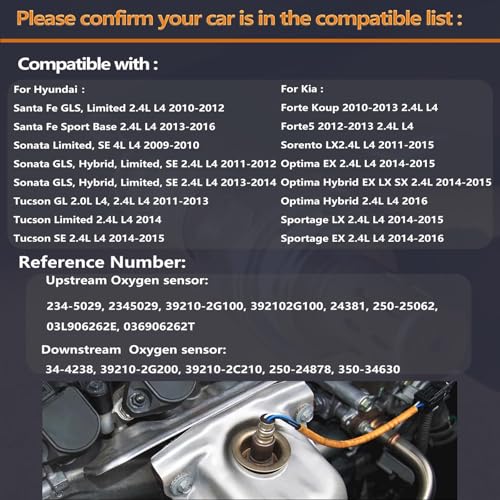 FFFauto Oxygen Sensor Upstream Downstream O2 Compatible with 2010-2016 2.4L Santa Fe Sonata Tucson,Forte Optima Sorento Sportage 2011-2016 2.4L,392102G100/392102G200 - Image 2