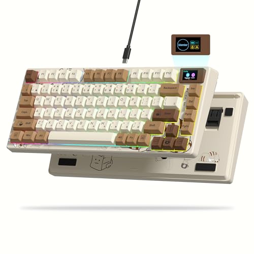 Womier SK80 Retro 75% Keyboard with Color Multimedia Display Mechanical Gaming Keyboard, Hot Swappable Gasket Mount RGB Custom Key Board, Pre-lubed Stabilizer for Mac/Win,Coffee Cat - Image 1