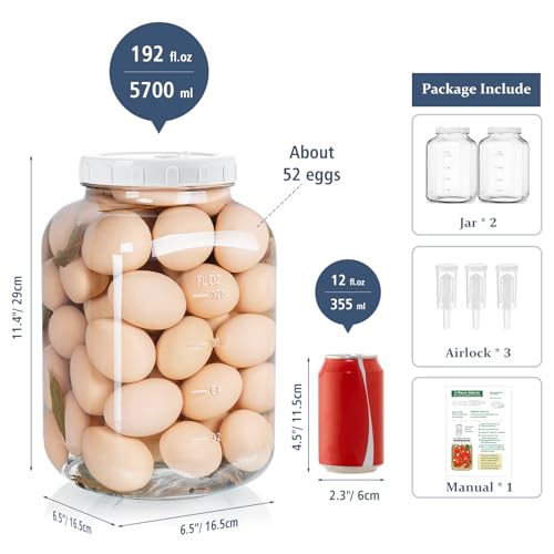 Folinstall 1.5 Gallon Large Fermentation Jars with 2 Airtight Lids and 3 Airlocks, Wide Mouth Glass Mason Jar with Scale Mark, Pickle jars, Mead Making Kit, Kimchi Containers, 2 Pack - Image 4