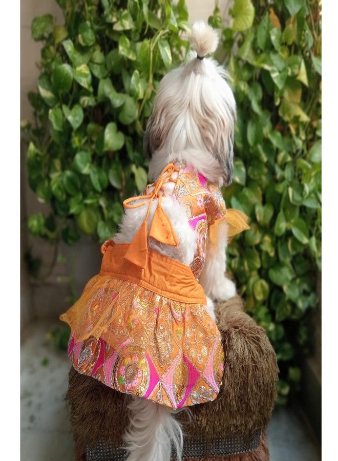 Lulala Traditional Ethnic Dog Dress with Dori - Festive Lehenga Choli Outfit for Female Dogs - Wedding, Party, Diwali Pet Costume (Orange- 14Inch) - Image 5