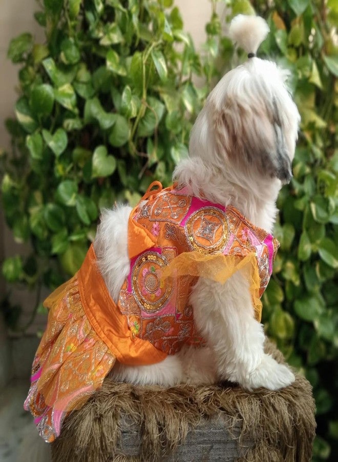 Lulala Traditional Ethnic Dog Dress with Dori - Festive Lehenga Choli Outfit for Female Dogs - Wedding, Party, Diwali Pet Costume (Orange- 14Inch) - Image 4