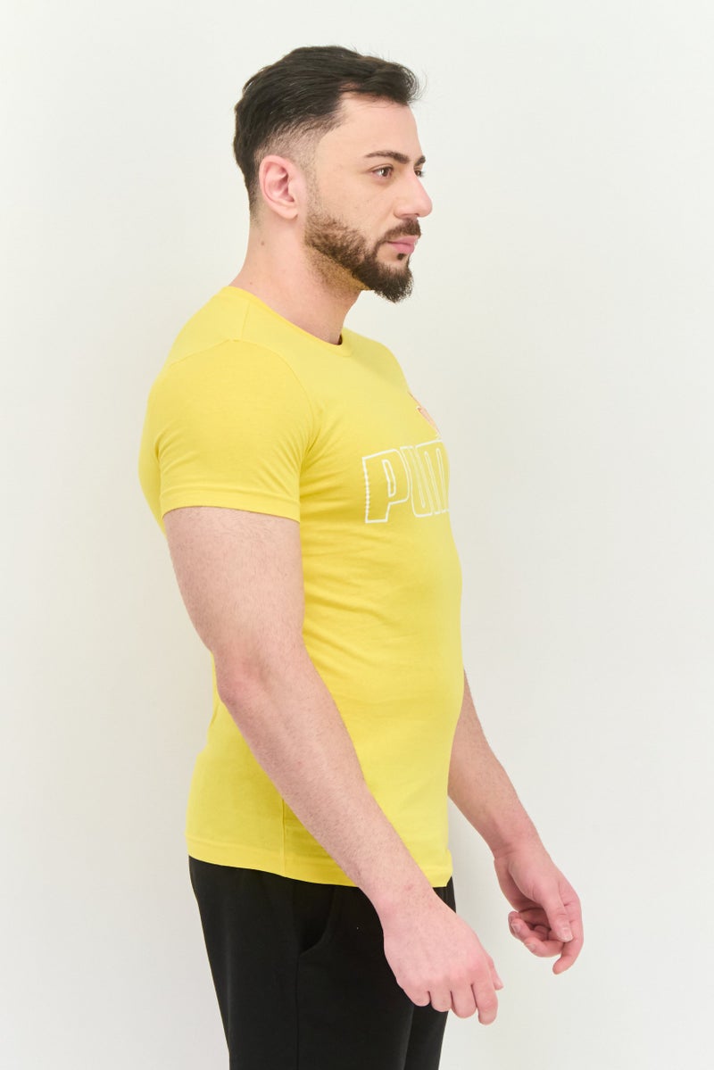 PUMA تي شيرت رياضي للرجال بأكمام قصيرة مناسب في الهواء الطلق، أصفر - Image 3