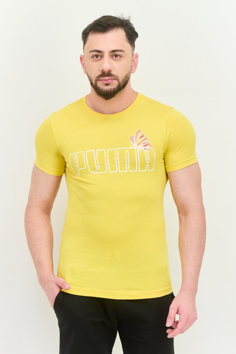 PUMA تي شيرت رياضي للرجال بأكمام قصيرة مناسب في الهواء الطلق، أصفر - Image 1