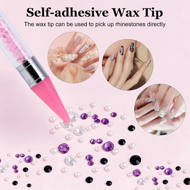 ZSRVAJ Rhinestones Nail Art Tool, 2 Boxes Bedazzling Gems Colorful Rhinestones with Drill Pen and Stainless Steel Tweezer, DIY Nail Art Kit for Home and Salon Use, Travel-Friendly Nail Decoration - Image 3