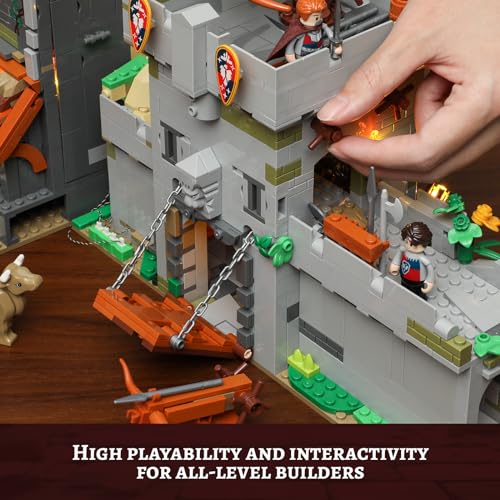 FUNWHOLE Medieval Watchtower Lighting Building-Bricks Set - Guardiance Castle with Soldier Farmer Minifigures Collectible Display Set 1625 Pcs for Adults and Teen - Image 4