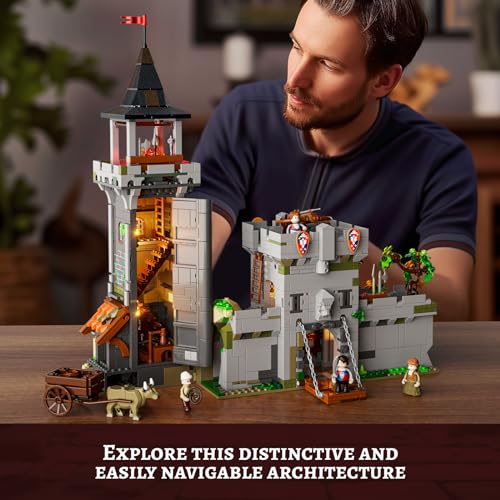 FUNWHOLE Medieval Watchtower Lighting Building-Bricks Set - Guardiance Castle with Soldier Farmer Minifigures Collectible Display Set 1625 Pcs for Adults and Teen - Image 2