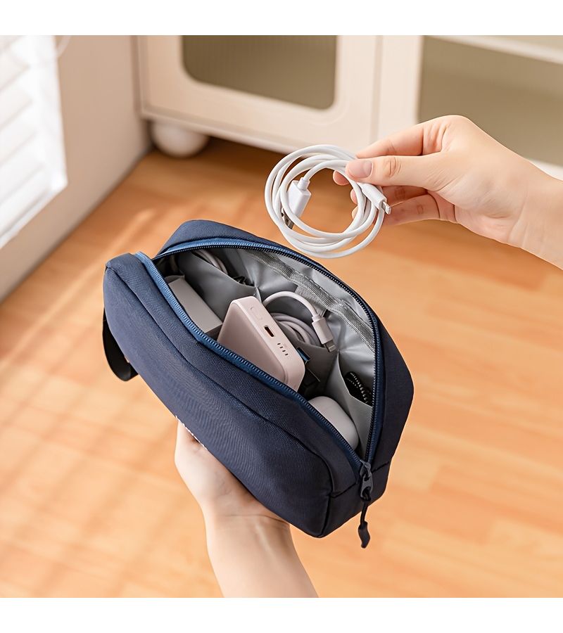 Grey Multifunctional Digital Gadget Storage Bag With Large Capacity Durable Oxford Cloth For Phone Power Bank Portable Hard Drive And Data Cables - Image 5
