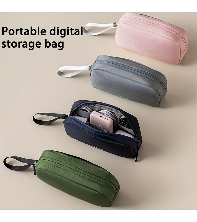 Grey Multifunctional Digital Gadget Storage Bag With Large Capacity Durable Oxford Cloth For Phone Power Bank Portable Hard Drive And Data Cables - Image 1