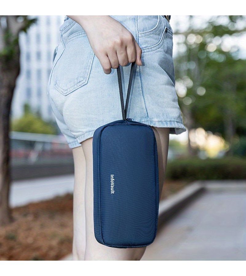 Grey Multifunctional Digital Gadget Storage Bag With Large Capacity Durable Oxford Cloth For Phone Power Bank Portable Hard Drive And Data Cables - Image 3