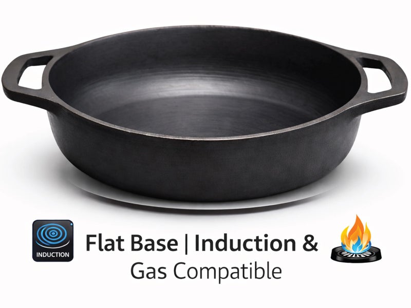6th Planet Cast Iron Kadhai 26 cm Pre-Seasoned | Flat Base Iron Kadai for Deep Frying, Sabzi & Curries | Heavy Cast Iron Cookware - Image 3