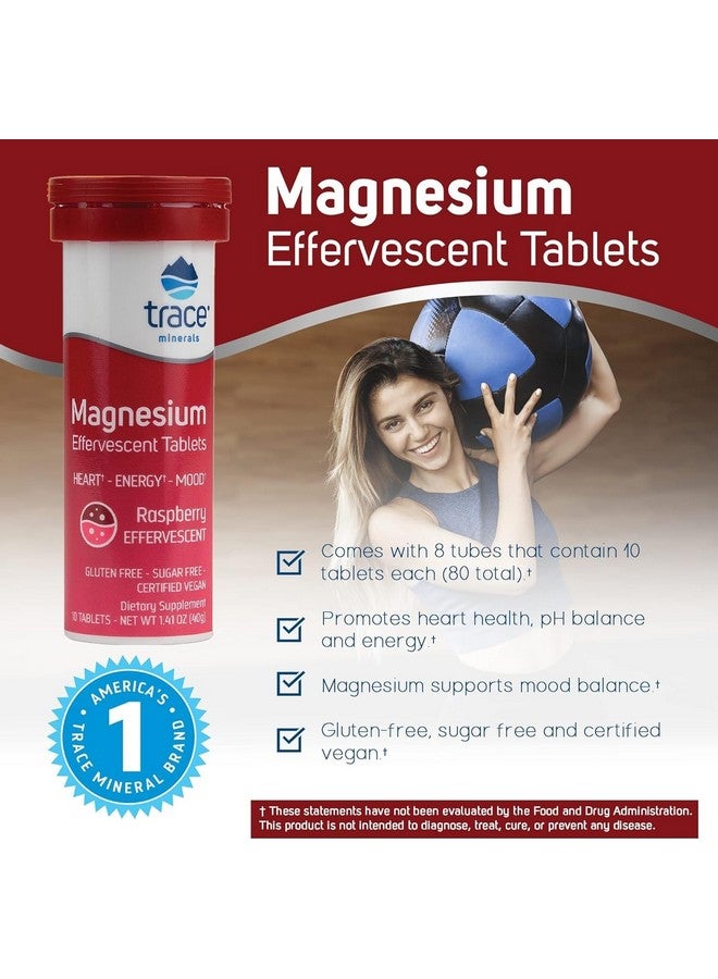 تراس مينيرالز Trace Minerals Magnesium Effervescent - مكمل غذائي لدعم صحة القلب والطاقة - مكمل غذائي طبيعي من المغنيسيوم للمساعدة في الحصول على نوم صحي - مكمل غذائي خالٍ من الجلوتين - توت العليق، 8 أنابيب (80 وجبة) - Image 1