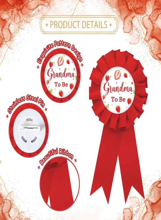 SUPERLUBY Strawberry Grandma to Be Tinplate Badge Pin, Berry Grandpa to Be Pin, Gender Reveal Button for New Grandparents, Red Rosette Grandma to Be Award Ribbon, Strawberry Baby Shower Party Favors - Image 3