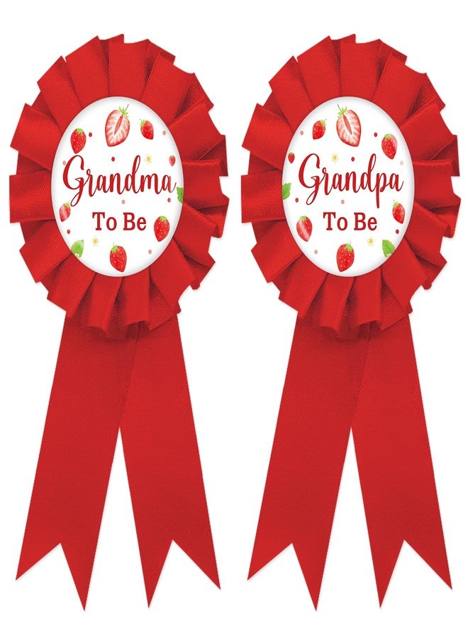 SUPERLUBY Strawberry Grandma to Be Tinplate Badge Pin, Berry Grandpa to Be Pin, Gender Reveal Button for New Grandparents, Red Rosette Grandma to Be Award Ribbon, Strawberry Baby Shower Party Favors - Image 1