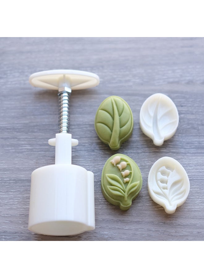 25g 50g Lily Of The Valley Green Leaf Cake Mold Three-dimensional Hand Pressure Type Mung Bean Cake Pineapple Cake Moon Cake Mold-Specifications:50g-Color:Milky White - Image 1