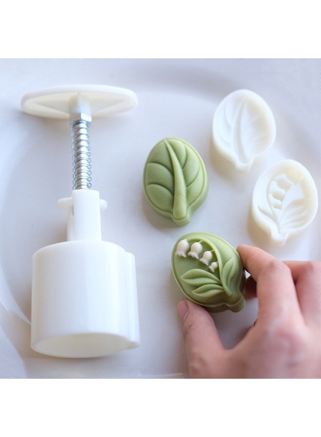 25g 50g Lily Of The Valley Green Leaf Cake Mold Three-dimensional Hand Pressure Type Mung Bean Cake Pineapple Cake Moon Cake Mold-Specifications:50g-Color:Milky White - Image 2