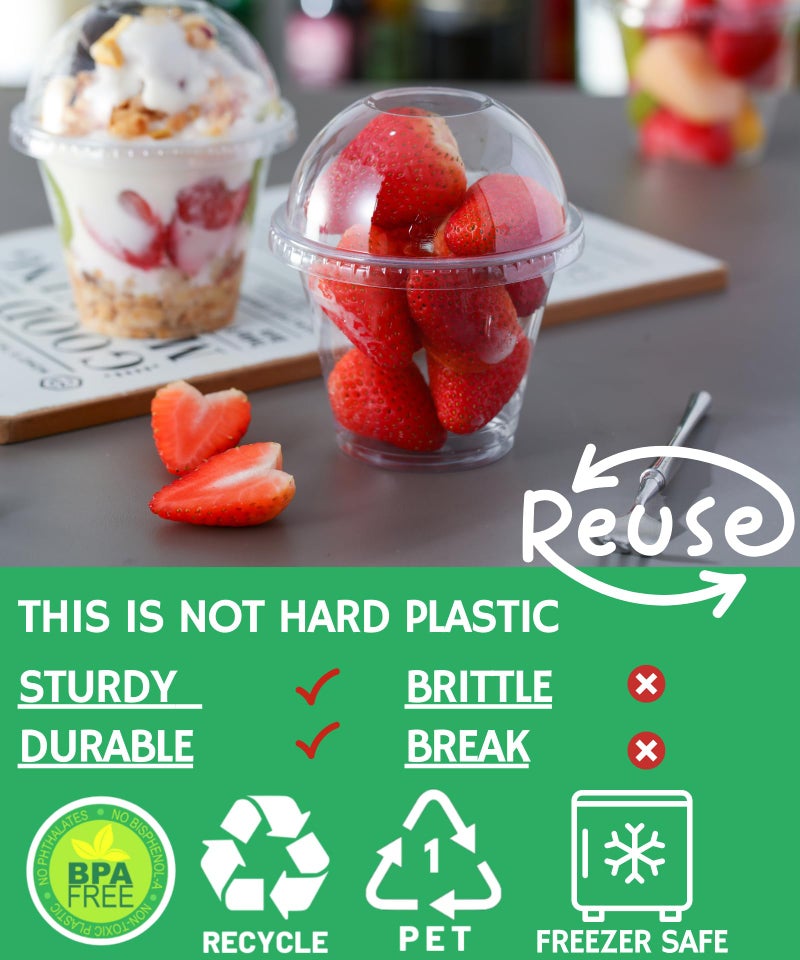 Aatriet 9 oz Clear Plastic Cups with Lids - 25 Sets Dessert Cups with Dome Lid (NO HOLE)  Crystal PET Parfait Cups with Lids  Disposable Party Cups for Fruit/Ice Cream/Cupcake/Iced Cold Drinks - Image 2