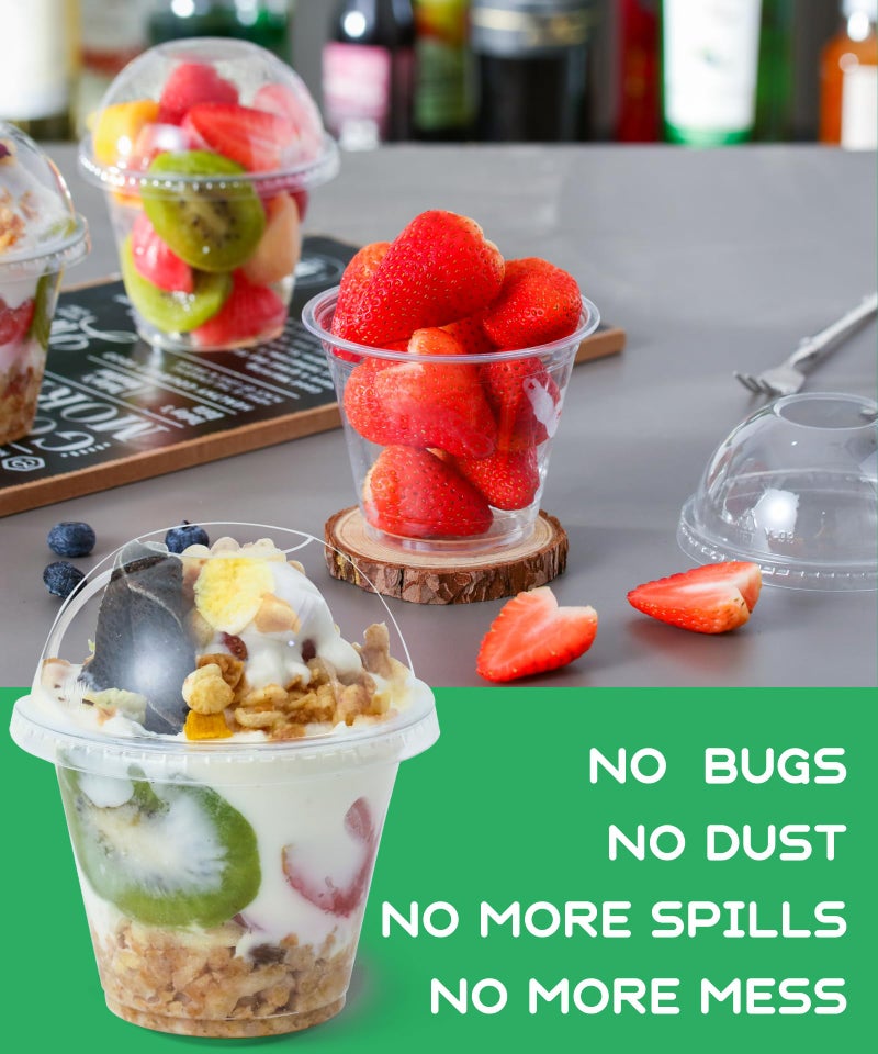 Aatriet 9 oz Clear Plastic Cups with Lids - 25 Sets Dessert Cups with Dome Lid (NO HOLE)  Crystal PET Parfait Cups with Lids  Disposable Party Cups for Fruit/Ice Cream/Cupcake/Iced Cold Drinks - Image 4