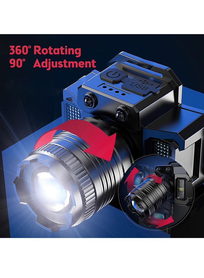 LED Headlamp Rechargeable Head Light for Adults, 360° Adjustable Angle Headlight Flashlight with 5 Modes IPX6 Waterproof, Motion Sensor, Headlight for Fishing, Camping, Hiking - Image 2
