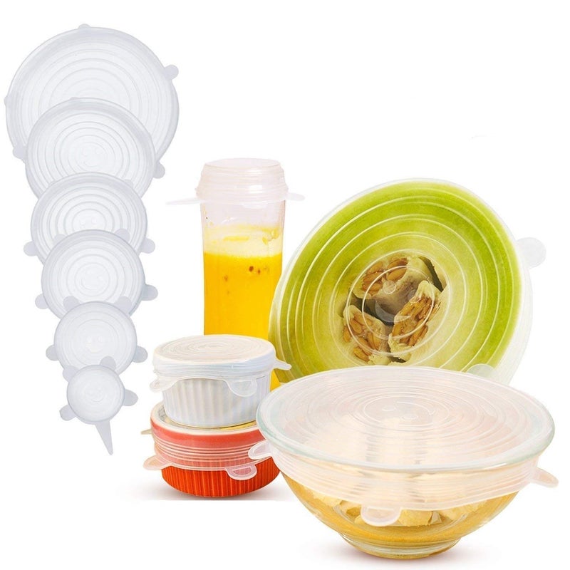 Ngel Silicone Multi Size Stretch Lids Food Saver Microwave, Microwave Safe, Freezer Covers for Bowl, Can, Jar, Glassware (Multicolour) - Set of 6 - Image 1