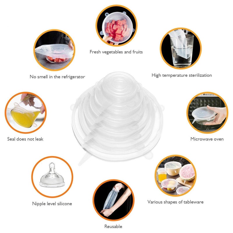 Ngel Silicone Multi Size Stretch Lids Food Saver Microwave, Microwave Safe, Freezer Covers for Bowl, Can, Jar, Glassware (Multicolour) - Set of 6 - Image 4