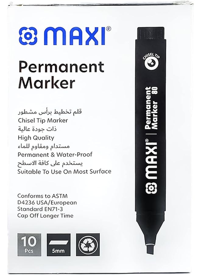 Maxi Mx 80Bl10 Permanent Marker Chisel 10 Pieces Black - Image 1