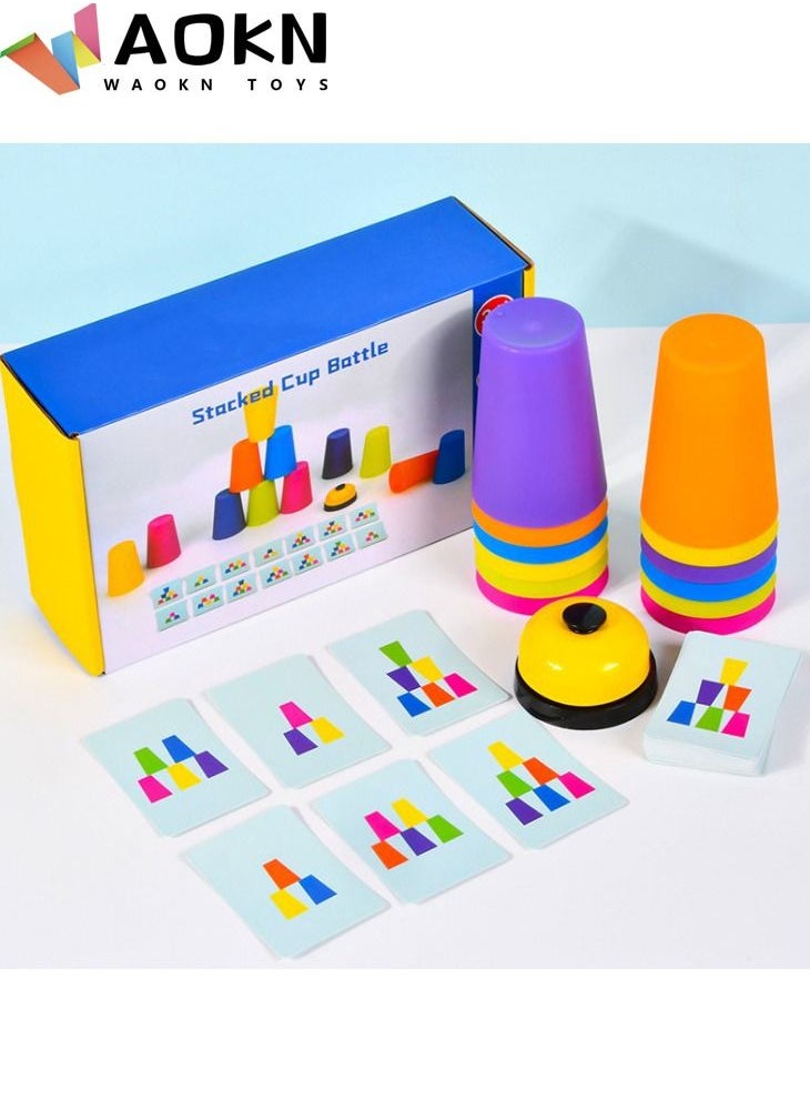 WAOKN Cups Games 12 PCS Quick Stack Cups Set Portable Cups Games with 50 Cards and Bell Classic Stacking Balancing Game for Kids Speed Training Challenge Competition For Boys and Girls  - Image 2