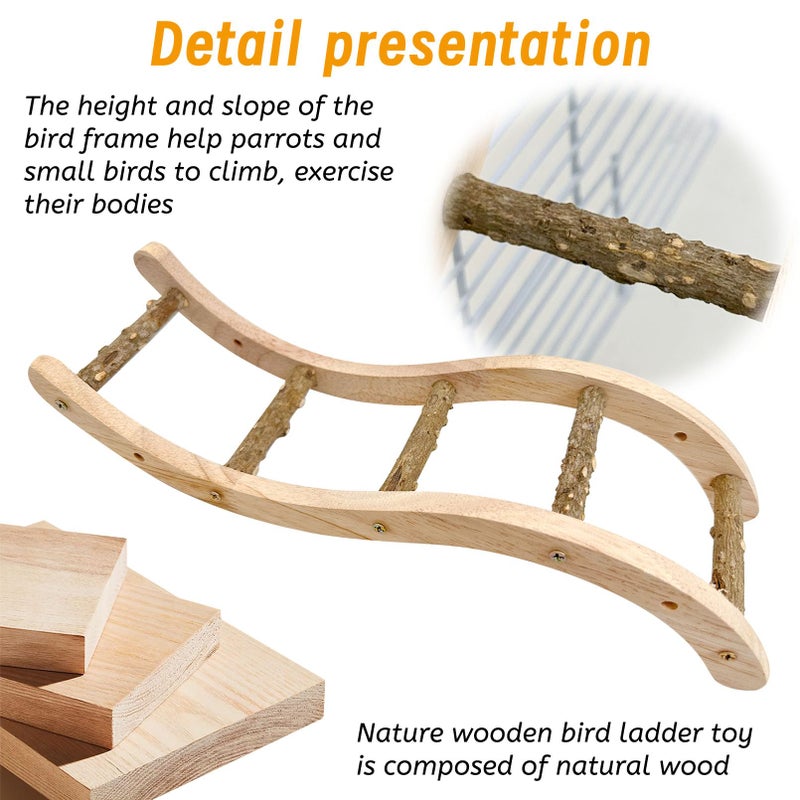 Hamiledyi Nature Wooden Bird Ladder Pet Parrots Climb Bridge Exercise Stands for Parakeet Climbing Chewing Bridge Bird Cage Accessories for Cockatiel Parakeet Lovebirds Budgie - Image 5