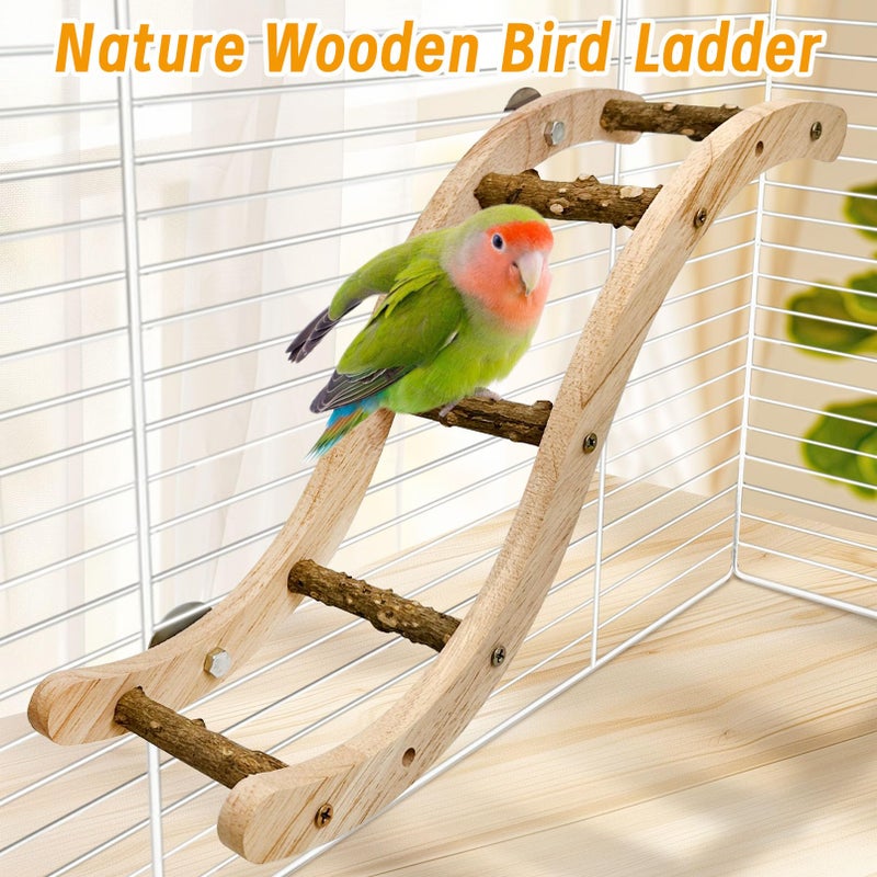 Hamiledyi Nature Wooden Bird Ladder Pet Parrots Climb Bridge Exercise Stands for Parakeet Climbing Chewing Bridge Bird Cage Accessories for Cockatiel Parakeet Lovebirds Budgie - Image 2