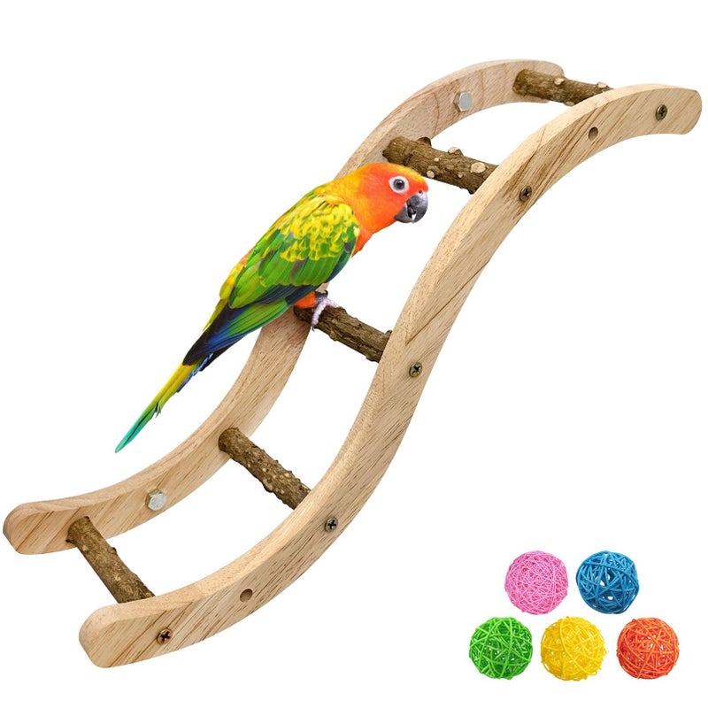 Hamiledyi Nature Wooden Bird Ladder Pet Parrots Climb Bridge Exercise Stands for Parakeet Climbing Chewing Bridge Bird Cage Accessories for Cockatiel Parakeet Lovebirds Budgie - Image 1