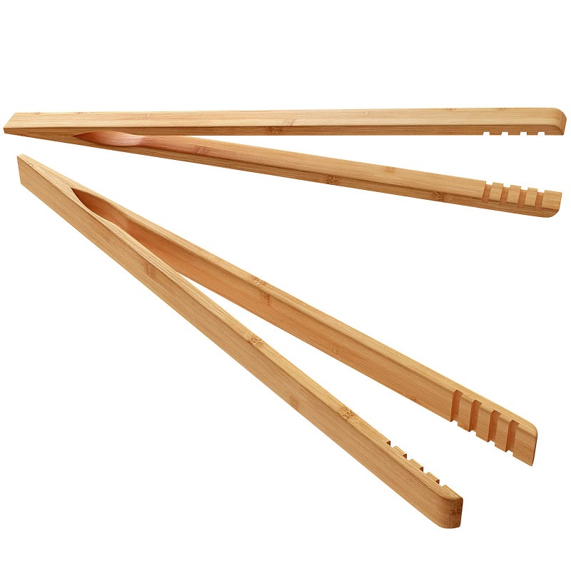DUJEN 2 Pieces Bamboo Toast Tongs 102 Inches Long Wood Toaster Tongs with Antislip Design Tongs for Cooking with Cooking Oil Coating