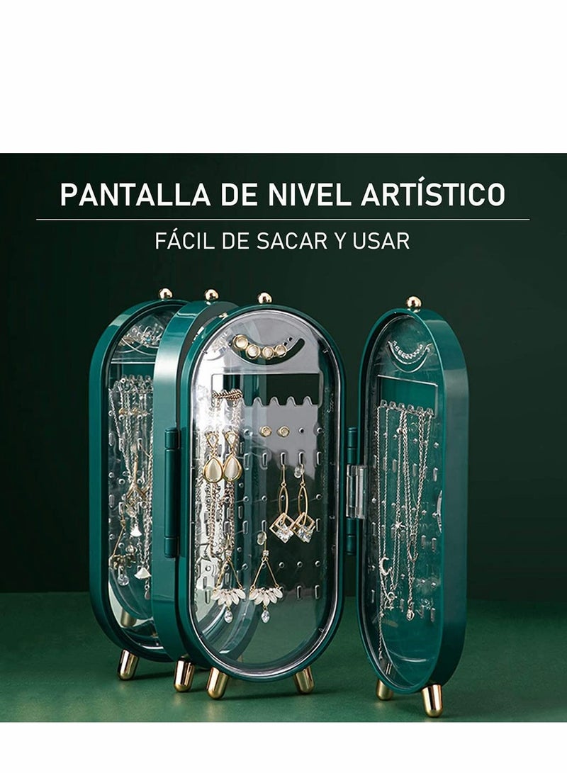 Excefore 1 Pcs Jewelry Box Organizer, Travel Jewelry Box for Women & Girls Earring Holder Stand Bracelet Hanging Organizers Portable Jewelry with Mirror & Necklace Holder (Green) - Image 3