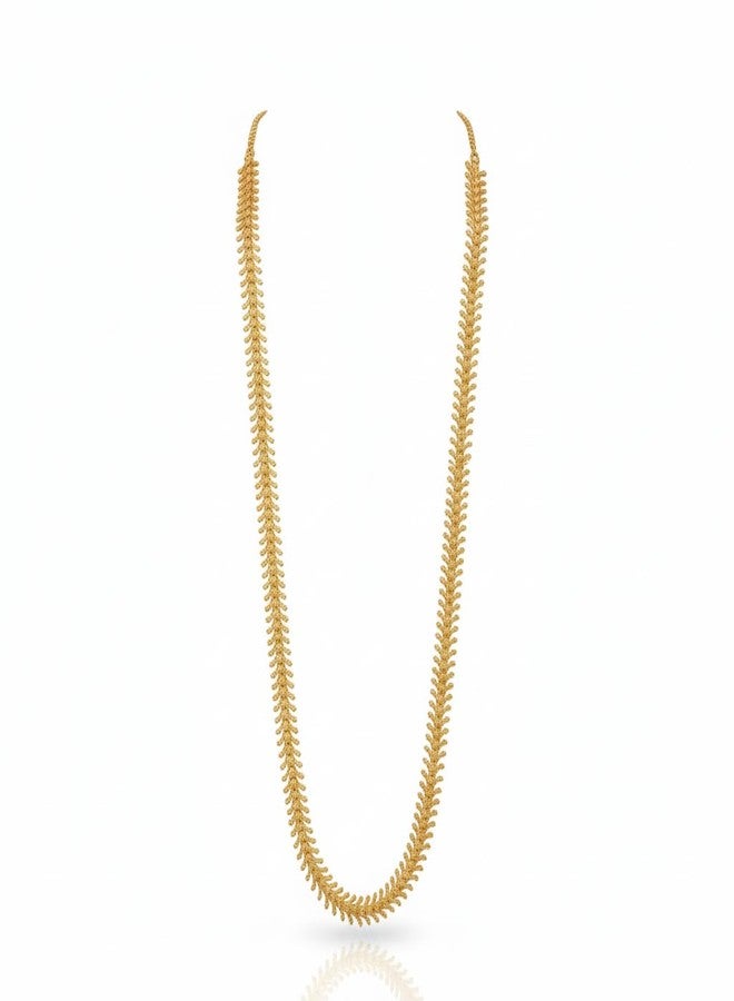 AAIKU Elegant Gold-Plated Durva Har Necklace 30-Inch | 1 Gram Antique Finish Leaf-Design Long Chain Stylish for Women & Girls | Lightweight Traditional Jewelry - Image 1