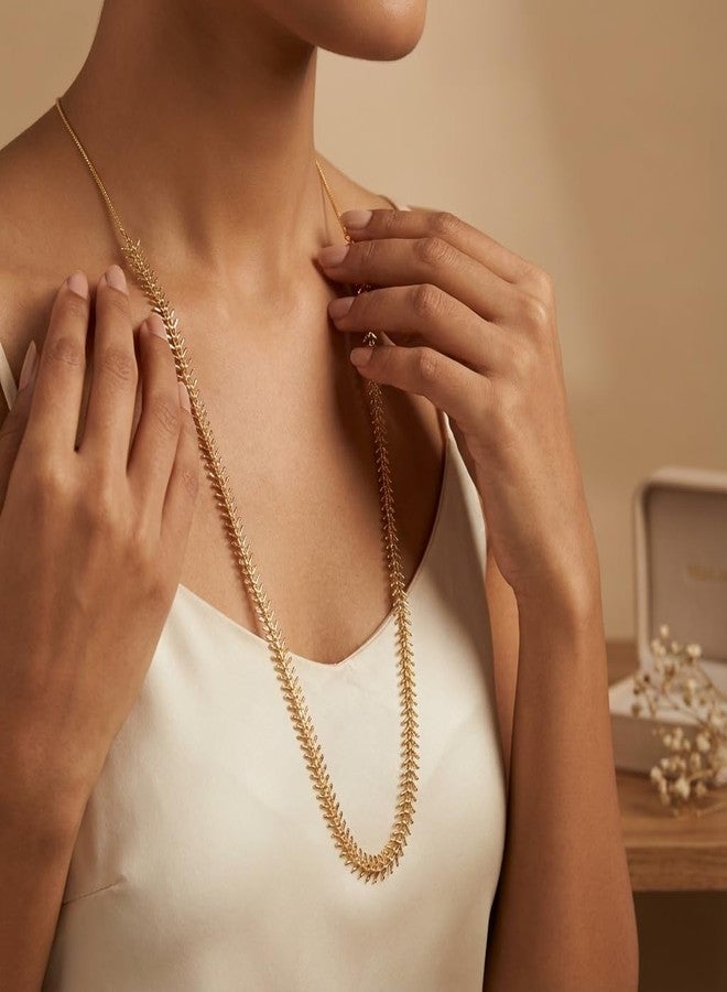 AAIKU Elegant Gold-Plated Durva Har Necklace 30-Inch | 1 Gram Antique Finish Leaf-Design Long Chain Stylish for Women & Girls | Lightweight Traditional Jewelry - Image 2