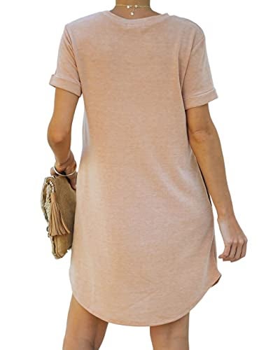 YEXIPO Women's Casual Summer Short Sleeve T Shirt Dress Nightgown Crew Neck Loose Solid Color Basic Dresses with Pockets - Image 2