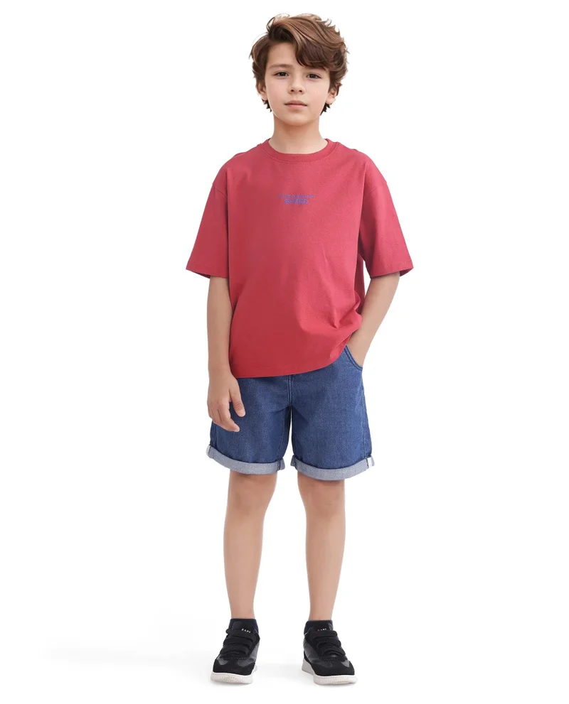 Rare Ones Rare Ones Kids Race Red Cotton Half Sleeve Slip-On Printed Boxy Fit T-Shirt