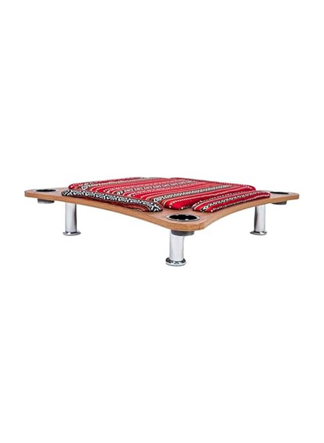 AL BADER - Curved Floor Wooden Ploot Play Cards Game Table Mid-Size, Curved Wood Baloot Table Mid-Size 80 * 80, Plot Playing Cards Table, Floor Blot Table (Red) - Image 1