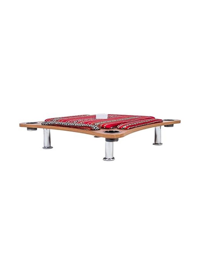 AL BADER - Curved Floor Wooden Ploot Play Cards Game Table Mid-Size, Curved Wood Baloot Table Mid-Size 80 * 80, Plot Playing Cards Table, Floor Blot Table (Red) - Image 1