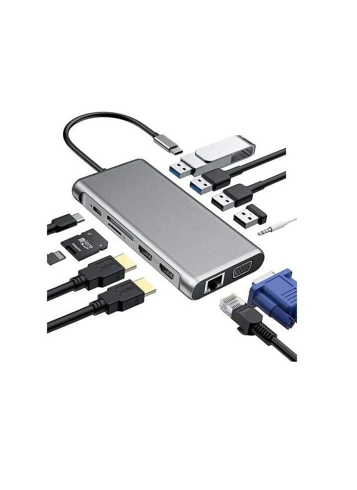 Generic - 12-in-1 USB-C Hub Docking Station – Dual & Triple Display, 4K HDMI, VGA, 100W PD, Ethernet, USB, SD/TF - Image 1
