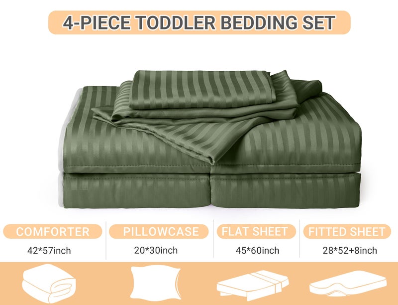 ZPECC Toddler Bedding Set - 4 Piece Hypoallergenic Baby Crib Bedding Set for Boys and Girls, Includes Toddler Comforter, Flat Sheet, Fitted Sheet and Pillowcase, Olive Green - Image 2