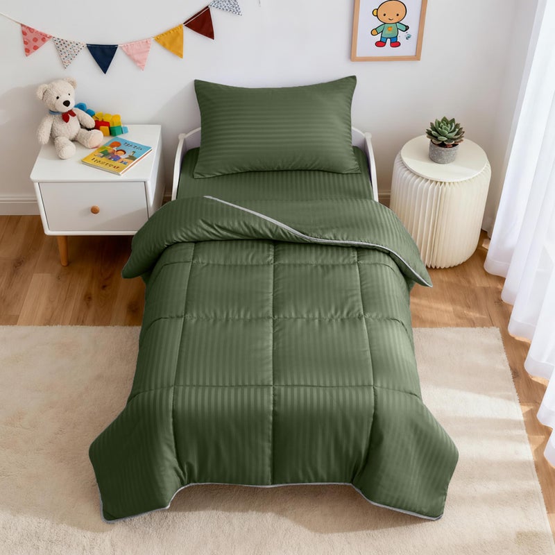 ZPECC Toddler Bedding Set - 4 Piece Hypoallergenic Baby Crib Bedding Set for Boys and Girls, Includes Toddler Comforter, Flat Sheet, Fitted Sheet and Pillowcase, Olive Green - Image 1