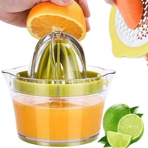 Drizom Citrus Lemon Orange Juicer Manual Hand Squeezer with Built-in Measuring Cup and Grater, 12OZ, Green - Image 1