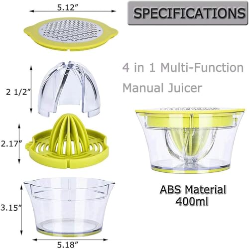 Drizom Citrus Lemon Orange Juicer Manual Hand Squeezer with Built-in Measuring Cup and Grater, 12OZ, Green - Image 2