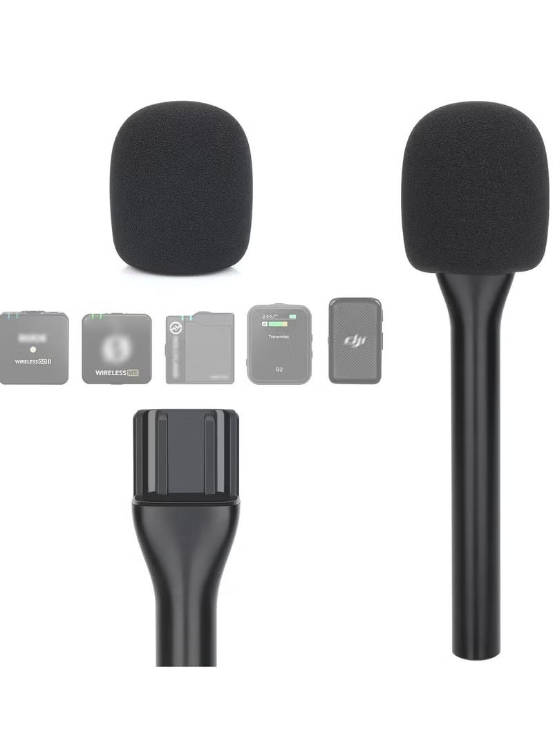 JAJEEK Universal Interview GO Handheld Adapter for Rode Wireless GO I/II, Rode Wireless Me/Pro, DJI Mic 1/2 – Hand Adapter Mic Clip with Foam Pop Protection Compatible with Most Lavalier Mics - Image 1