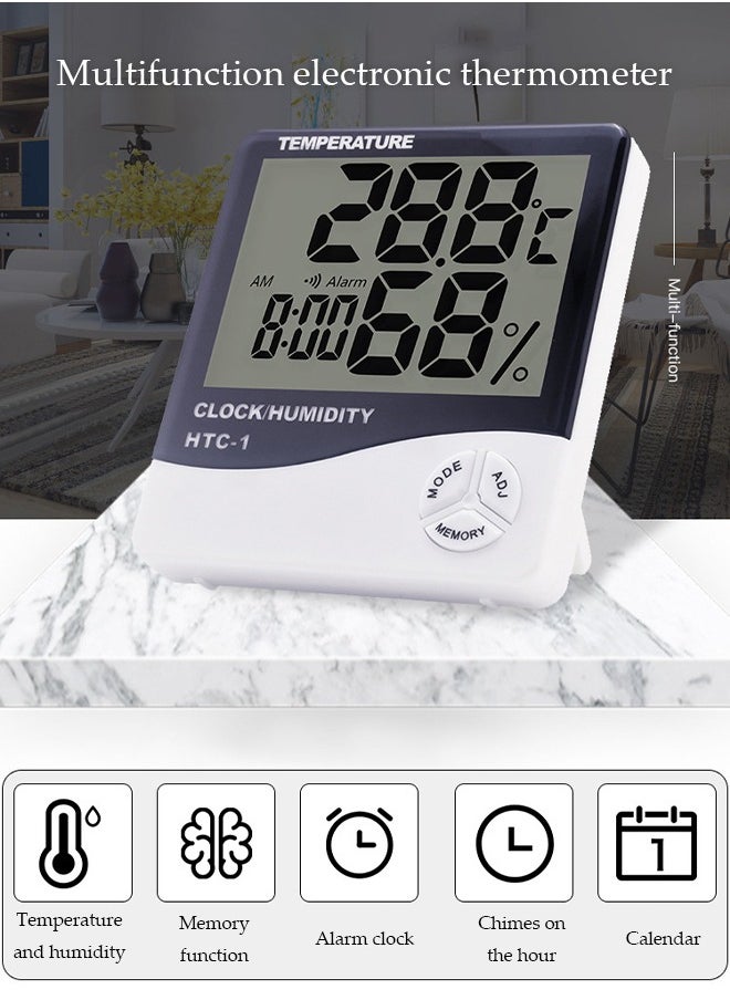 Loquat - Household Digital Room Indoor Thermometers Hygrometer, Mini Humidity Meter,Hygrometer Room Temperature Monitor for Home/Office/Baby Room/Greenhouse,Desktop Clock with Temperature Measurement,White/B - Image 1