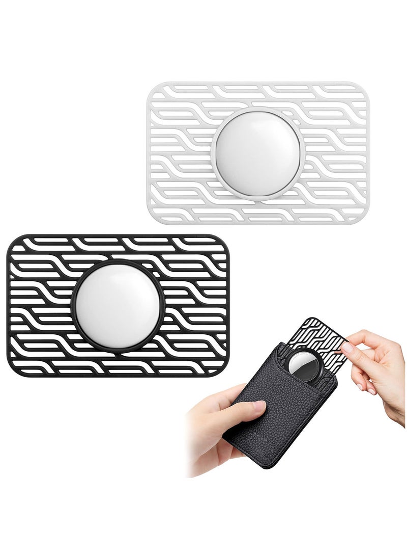 SYOSI for Airtag Wallet Case Holder 2 Pieces Slim Thin Card Case Holder Airtag Wallet Men Case for AirTag Size of a Credit Card for Purse Handbag Clutch (Black/White)  - Image 1
