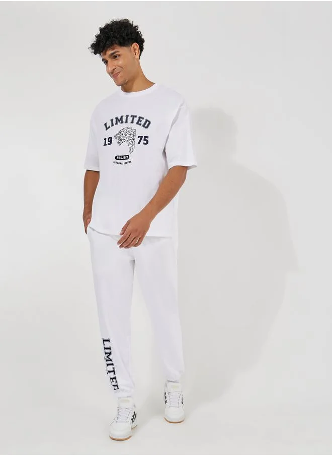 Styli Premium Varsity Print Heavy Jersey Oversized T-Shirt & Joggers Co-Ords