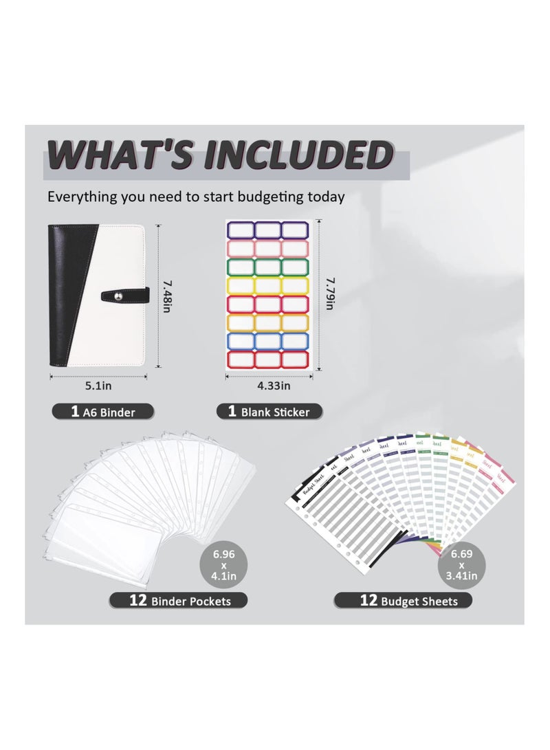 Y&D Budget Binder Cash Envelopes Money Organizer A6 Stitching PU Leather with Zipper Sheets, 12pcs for Saving - Image 3