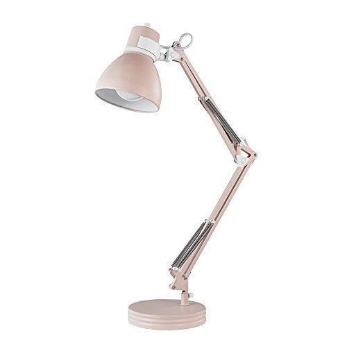 GLOBE Electric 52028 28" Swing Arm Architect Desk Lamp, Matte Rose Finish, White Accents, Rotary Switch on Shade, Partially Adjustable Arm, Modern Lighting for Bedroom or Office, E26 Base - Image 1